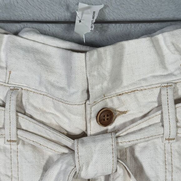 Free People Skirt Womens 8 Cream Splendor In Grass Paper Bag Tie Waist Denim‎ - Picture 2 of 9